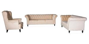 PREMIUM CART Wooden 6 Seater Luxury Modern Style Living Room Furniture Sofa Set 3+2+ 1 Chair Pieces Beige (6 Person Sofa)