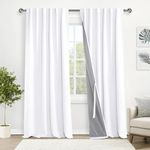 XWZO White Blackout Curtains 2 Panels - Heat and Full Light Blocking Thermal Insulating Back Tab & Rod Pocket Bedroom Curtains with Tiebacks for Nursery Rideaux, W52 x L95