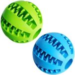 Dog Treat Toy Ball, Dog Tooth Cleaning Toy, Interactive Dog Toys(1 Green+1 Blue) 2.8" Pack of 2