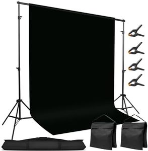10x7ft Adjustable Photography Backdrop Stand Kit – Photo Studio Background Support with 4 Crossbars, 4 Clamps, 2 Sandbags (with 10 * 7 Feet Black Backdrop Curtain)