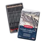 Derwent Tinted Charcoal Drawing Pencils Blister, Watersoluble Pencils, Ideal for Smuding and Blending, Professional Quality - 2301690 (Set of 12)