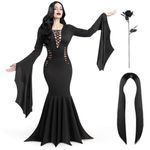 Spooktacular Creations Women Black Gothic Vintage Dress Costume, Floor Length Witch Dress for Halloween Dress Up, Black, Small