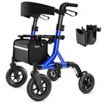 MAXWALK Walkers for Seniors, Rollator Walker with Seat, 10" Rubber Wheels All Terrain Rollator Walker with Backrest, Aluminum Walkers Built-in Cable, Foldable and Adjustable Height for Seniors, Blue