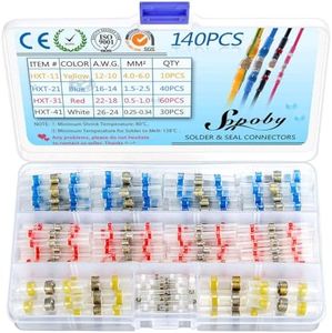 Sopoby 140 PCS Heat Shrink Solder Seal Wire Connectors - Electrical Butt Connectors - Insulated Waterproof Terminal Kit for Marine Automotive Home Wiring