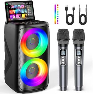 Karaoke Machine for Adults: Portable Bluetooth Speaker with 2 Wireless Karaoke Microphones with LED Lights Birthday Gifts for Party Family Home System Packages Support TWS/TF/USB/AUX