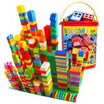 Big Building Block Set - 214 Pieces Toddler Educational Toy Classic Large Size Building Block Bricks - 13 Fun Shapes and Storage Bucket - Compatible with All Major Brands Bulk Bricks Set for All Ages