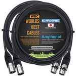 2 Units - 12 Foot - Canare L-4E6S, Star Quad Balanced Male to Female Microphone Cables with Amphenol Silver XLR Connectors