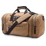 Fsiomo Expandable Canvas Duffel Bag for Travel Overnight Weekender Travel Bag for Men 50L (Brown)