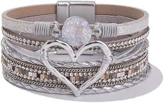 FANCY SHINY Heart Leather Wrap Brac