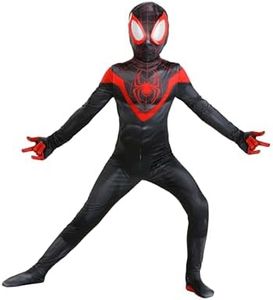 Boy's Marvel Miles Morales Black Zentai Suit Costume - Spider-Man Black & Red Game Version Jumpsuit Large
