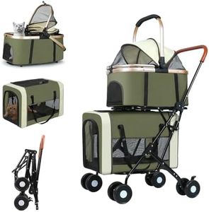 3 in 1 Folding Dog Stroller, 4 Wheels for Small/Medium Dogs, Cat Stroller w/Removable Travel Carrier for Small/Medium/Large Pet, Waterproof Pad, Car Seat, Sun Shade (Green)