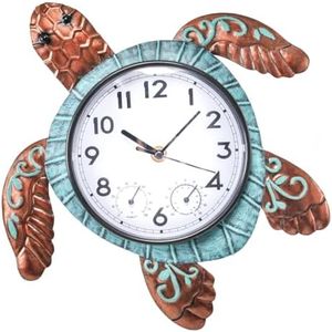 MUMTOP Turtle Outdoor Clock Waterproof, 12.6 Inch Outside Wall Clock with Thermometer Combo for Patio Pool Garden Home Decor