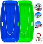 2Pack Plastic Snow Sled for Kids Adults Classic Durable Downhill Sprinter Toboggan 35 Inch with 2 Handles and Pull Ropes for 1-2 Rider Snow Toy for Boys Girls Outdoor Winter Sledding Fun Gift