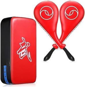 Poen 3 Pcs Taekwondo Kick Pads Muay Thai Pads MMA Karate Sparring Gear Martial Arts Kickboxing Training Pads Punching Striking Target Equipment PU Leather Paddles Strike Curved Kick Shield(Red)