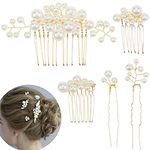 5 Pcs Bridal Pearl Hair Comb Hairpin Handmade Pearl Hair Slides Rhinestone Bridal Headpiece Hair Accessories for Women