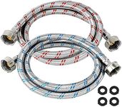 Beaquicy 4 Ft Washing Machine Hoses Burst Proof Braided Stainless Steel - Fit for ALL Washers - Red and Blue Washer Hoses(2 Packs)