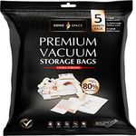 GENIE SPACE Vacuum Storage Bags - Variety Pack of 5 | 1 Max + 2 Extra Large + 2 Large | Premium Strong, Airtight & Reusable Space Saving Vacuum Bags for Clothes & Bedding | Includes Travel Pump