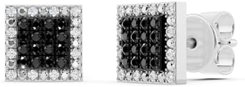 Dazzlingrock Collection 0.15 Carat (ctw) Black & White Diamond 6.5mm Square Micro Pave Hip Hop Iced Out Studs in 925 Sterling Silver, Push Back, Unisex Design Ladies, Mens Real Diamond Earrings