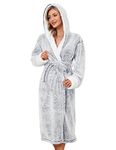 UMIPUBO Womens Dressing Gown with Hooded Ladies Robe Fluffy Super Soft Fleece Plush Bath Robe for Women Housecoat Bathrobe Loungewear Long Robe (Navy, L)