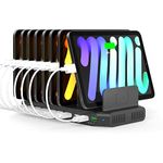 Alxum USB Charging Station 10 Port with 2 QC 3.0, Multi Fast Charging Dock Station for Multiple Devices, Organizer Stand with Detachable Dividers for Cell Phones, Tablets, and Other Electronics, Black