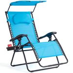 Goplus Folding Zero Gravity Lounge Chair Wide Recliner for Outdoor Beach Patio Pool w/Shade Canopy (Blue Zero Gravity Chair)