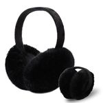 Winter Earmuffs for Women Faux Fur Ear Muffs Warm Kid Plush Earmuffs Foldable Ear Warmer Windproof Adjustable Ears Covers (Black)