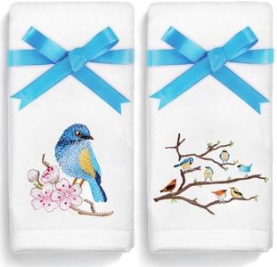 Quera 2 Pack Hand Towels Bird Tree 100% Cotton Embroidered Premium Luxury Decor Bathroom Decorative Dish Towels Set for Drying, Cleaning, Cooking, Towels Gift Set 14'' x 29'' Spring