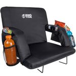 BRAWNTIDE Stadium Seat for Bleachers with Back Support - Wide Padded Reclining Bleacher Seat, Portable Folding Stadium Chair with Armrests, Hooks, Straps, Cup Holders & Pockets (Black, 21")