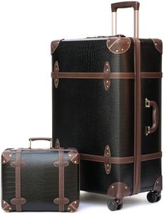 NZBZ Vintage Luggage Sets of 2, Vintage Suitcase Set for Women, Retro Luggage with Boarding Tote, Handmade Faux Leather Zipper Luggage TSA Approved (Brown Alligator, 14inch & 28inch)