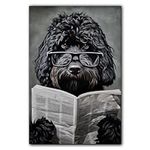 Funny Animals Canvas Wall Art, Portuguese Water Dog Read Newspaper on Toilet in Bathroom Picture Prints Wall Decor, Artwork Collection, Ready to Hang, wall decor living room