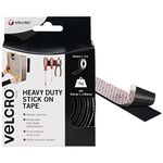 VELCRO Brand Heavy Duty Stick On Tape Cut-to-Length Industrial Extra Strong Double Sided Hook & Loop Self Adhesive Tape Perfect for Room Décor & Home, Office, Garage Use Black 50mm x 1m