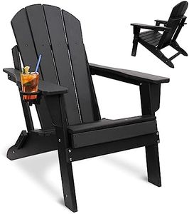 UCMDA Folding Adirondack Chair Black- HDPE Plastic Outdoor Adirondack Chairs with Arm Rests and Cup Holder, Durable Outdoor Chair for Patio Deck, Garden, Backyard Deck, Beach, Pool, Fire Pit