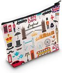 LEVLO London Travel Gift British Theme Cosmetic Bag England Souvenir Gift United Kingdom Make Up Zipper Pouch Bag, London, Cosmetic Bag