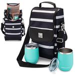 Wine Tote Bag with Stainless Steel Stemless Wine Glasses - 2 Bottle Wine Carrier Purse - Perfect for Travel, Events, Beach, Pool, Picnic & More - Great Gift for Women and Wine Lovers