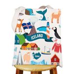 WZMPA Iceland Journey Tote Bag Iceland Vacation Gift Iceland Tour Reusable Shoulder Bag Iceland Culture Gift, Iceland Tg, Large