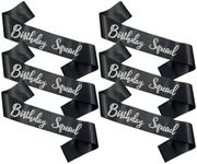 Birthday Squad Sash, 6 Pieces Black with Silver Glitter Letter Birthday Gift Sashes Set for Women Funny Party Favors Decorations for 13th 16th 18th 21st 25th 30th 40th 50th or Other Bday