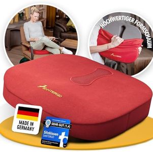 SANTERGO Orthopädisches Sitzkissen [PATENTIERT & FORMSTABIL] - Sitzkissen für Bürostuhl und Stuhl - Sitzkissen Stuhl, Sitzauflage Bürostuhl, Steißbeinkissen, Sitzpolster (red-MEDIUM 65-95 kg)