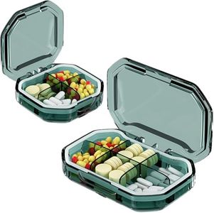 Vekol 2 Pack Small Pill Box Pill Case Pill Organizer Travel Waterproof Pocket Pill Box Medicine Organizer Daily Pill Container for Purses, Compact Medicine Holder for Vitamins (6+4 Compartment) (Green)