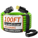 PlugSaf 100FT 30 Amp Generator Extension Cord 4 Prong, NEMA L14-30P/L14-30R 10 Gauge STW 125/250V Twist Lock Generator Cord Heavy Duty, Green ETL Listed