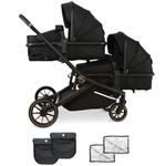 My Babiie MB33 Tandem Pushchair – Birth to 15kg Double Stroller, Twin Convertible Seat, 11 Configurations, Duo, Rain Covers – Black Leopard