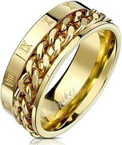 Blue Palm Jewelry - Rings Roman Numeral Spinner Chain Gold IP Stainless Steel Ring R693 (13)