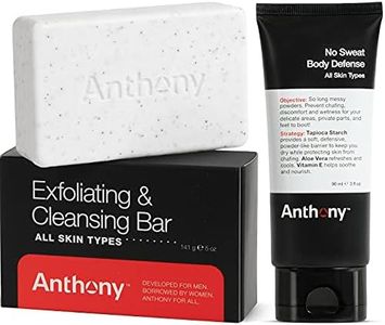 Anthony No Sweat Body Defense, Anti-Chafe Talc Free Cream To Powder Lotion, 3 Fl Oz Exfoliating and Cleansing Bar, Grapefruit, 7 Oz