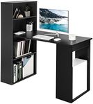 Tangkula Computer Desk with Bookshelf, Writing Study Desk with Storage Shelves & CPU Stand, Modern Compact Computer Workstation for Home & Office, Space-Saving Design (Black)