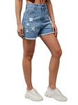 Miss Chase Women's Relaxed Fit Mid Rise Highly Distressed Regular-Length Denim Shorts (MCSS23DEN79-01-203-28, Blue, 28)