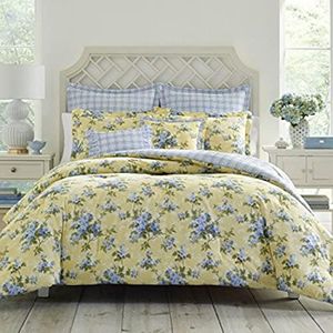 Laura Ashley Home Cassidy Collection de literie en Coton, Jaune/Bleu/Vert, très Grand lit