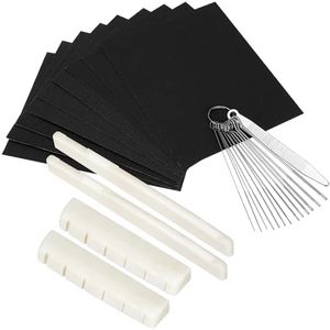 Blisstime 2 Sets (4pcs) 6 String Acoustic Guitar Bone Bridge Saddle and Nut, Made of Real Bone with 9 Pcs Sand Paper, Stainless Steel Needle Files of 13 Sizes