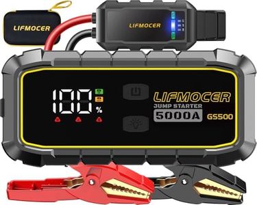 LIFMOCER GS500 Car Jump Starter - 5000A Car Battery Jump Starter for Up to All Gas and 10.0L Diesel Engines, 12V Portable Jump Box with Storage Case USB Quick Charge, and LCD Display
