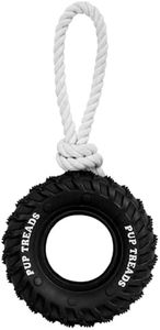 SCHITEC Dog Chew Toy with Rubber Tire & Tug of War Rope for Medium Large Dogs Aggressive Chewers, Interactive Fetch Play Treat Dispenser Pull Toys (Black)