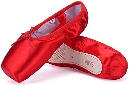 Wendy Wu Girls Womens Dance Shoe Pink Ballet Pointe Shoes with Toe Pads (6, Red)