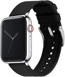 BARTON WATCH BANDS - Black Cordura Fabric & Silicone Hybrid Watch Bands Compatible with Apple Watch Models - 1, 2, 3, 4, 5, 6, 7, 8, 9, 10, SE, Ultra & Ultra 2 - (38mm/40mm/41mm)